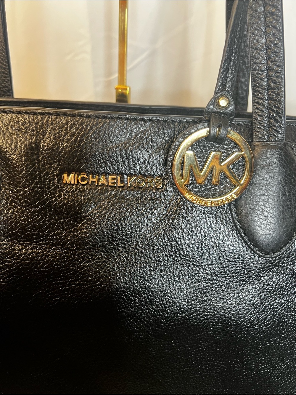 Michael Kors Black Leather Tote with Gold Logo Charm - Picture 7 of 16